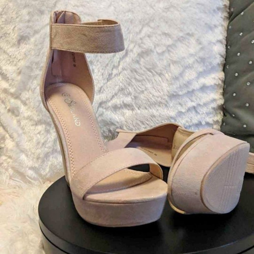 Platform sandal stretch Ankle strap Back Zipper